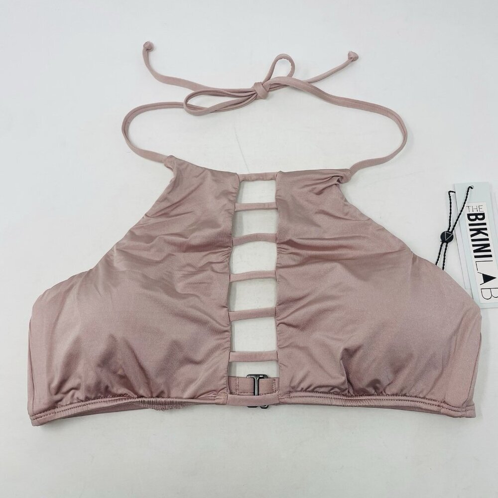 The Bikini Lab Womens Size Medium Solid Strappy High Neck Halter Bikini Top 2131
